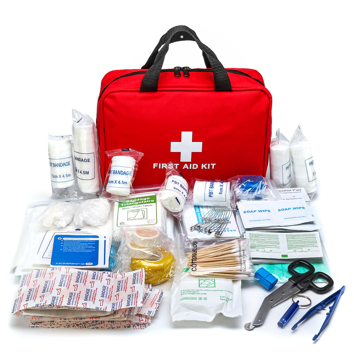 first aid kit with emergency medical supplies